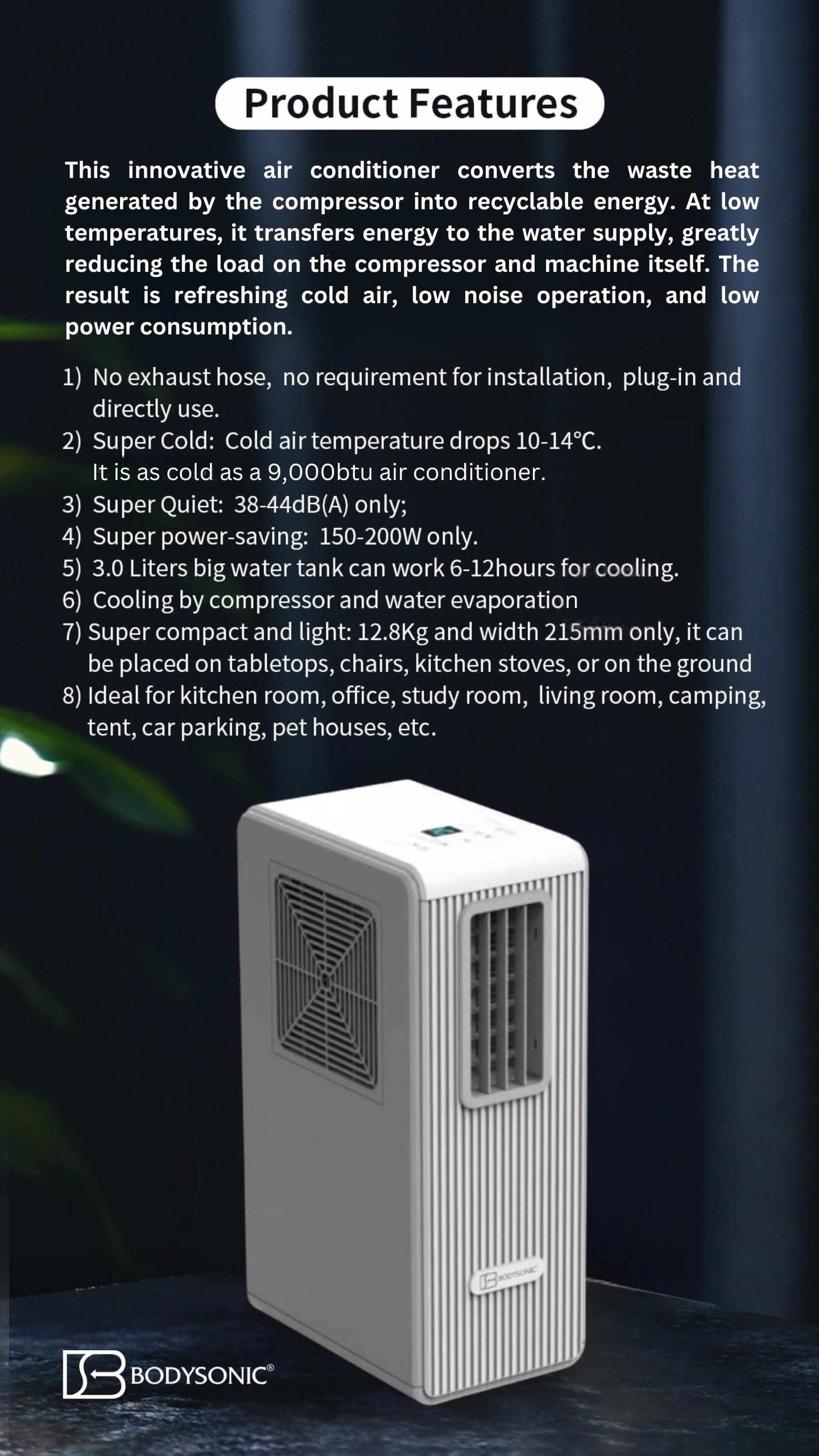 Japan Bodysonic Portable Air Conditioner + 1 Free F88 Fan