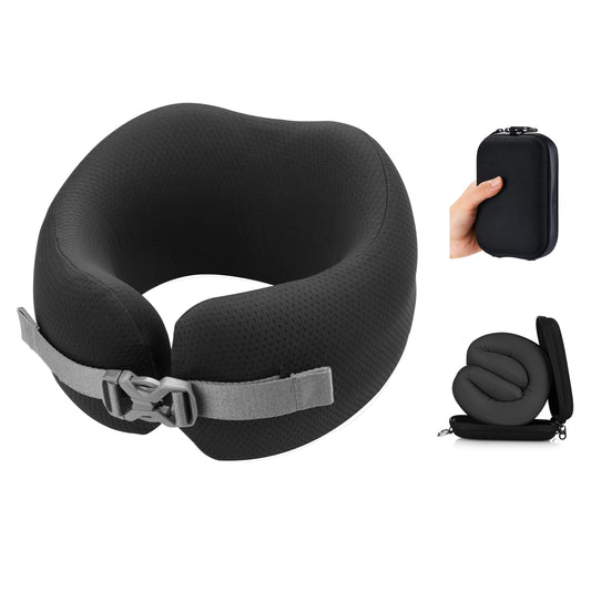 EASYNAP - 便攜記憶海綿頸枕 黑色 大碼 (隨附包裝盒)