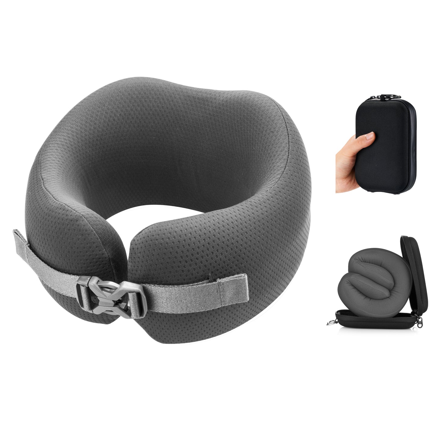 EASYNAP - 便攜記憶海綿頸枕 灰色 大碼 (隨附包裝盒)