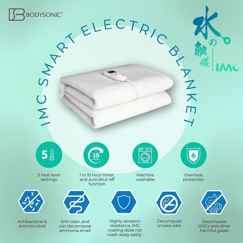 日本 Bodysonic E-Blanket IMC 水觸媒 抗菌智能電暖毯 
