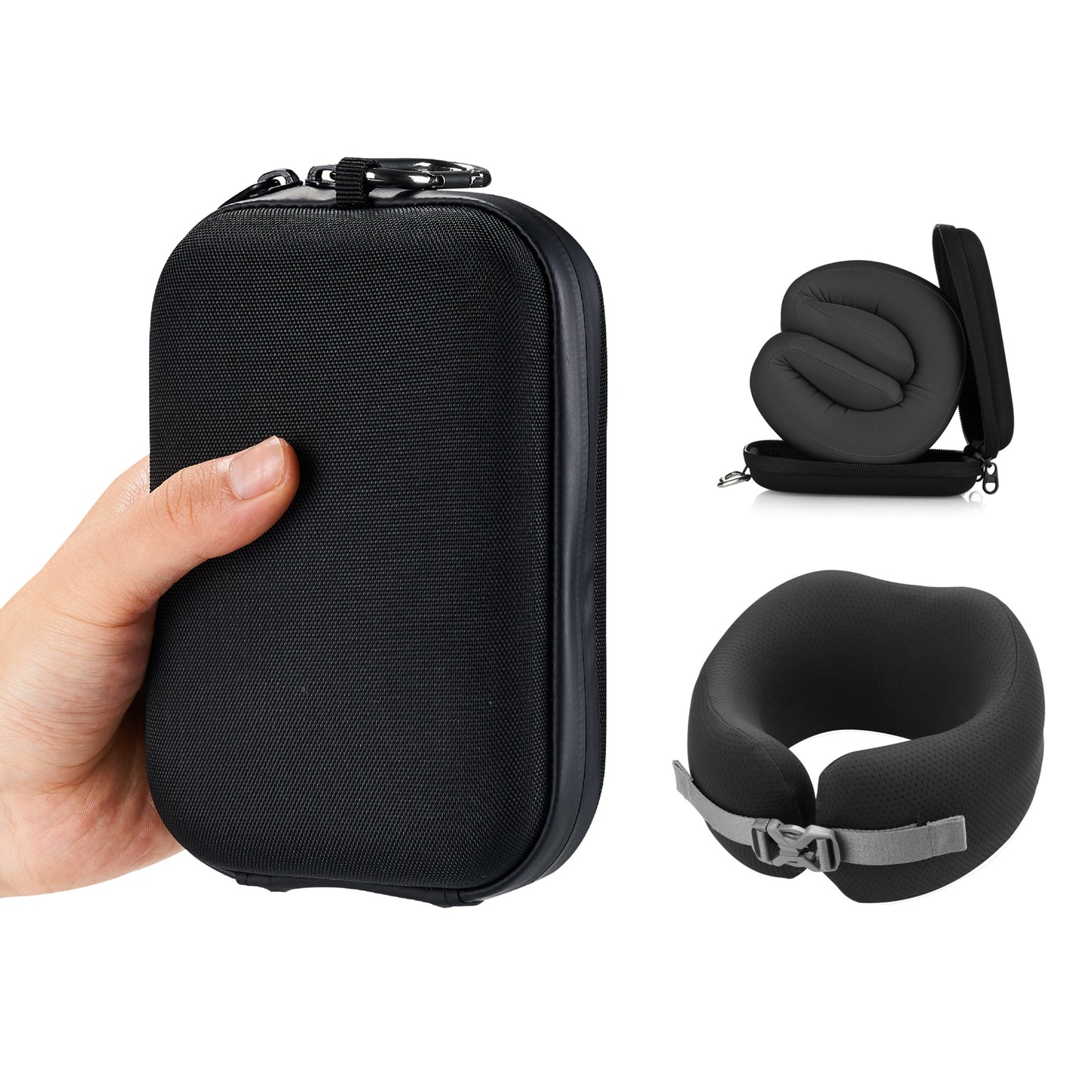 EASYNAP - 便攜記憶海綿頸枕 黑色 大碼 (隨附包裝盒)