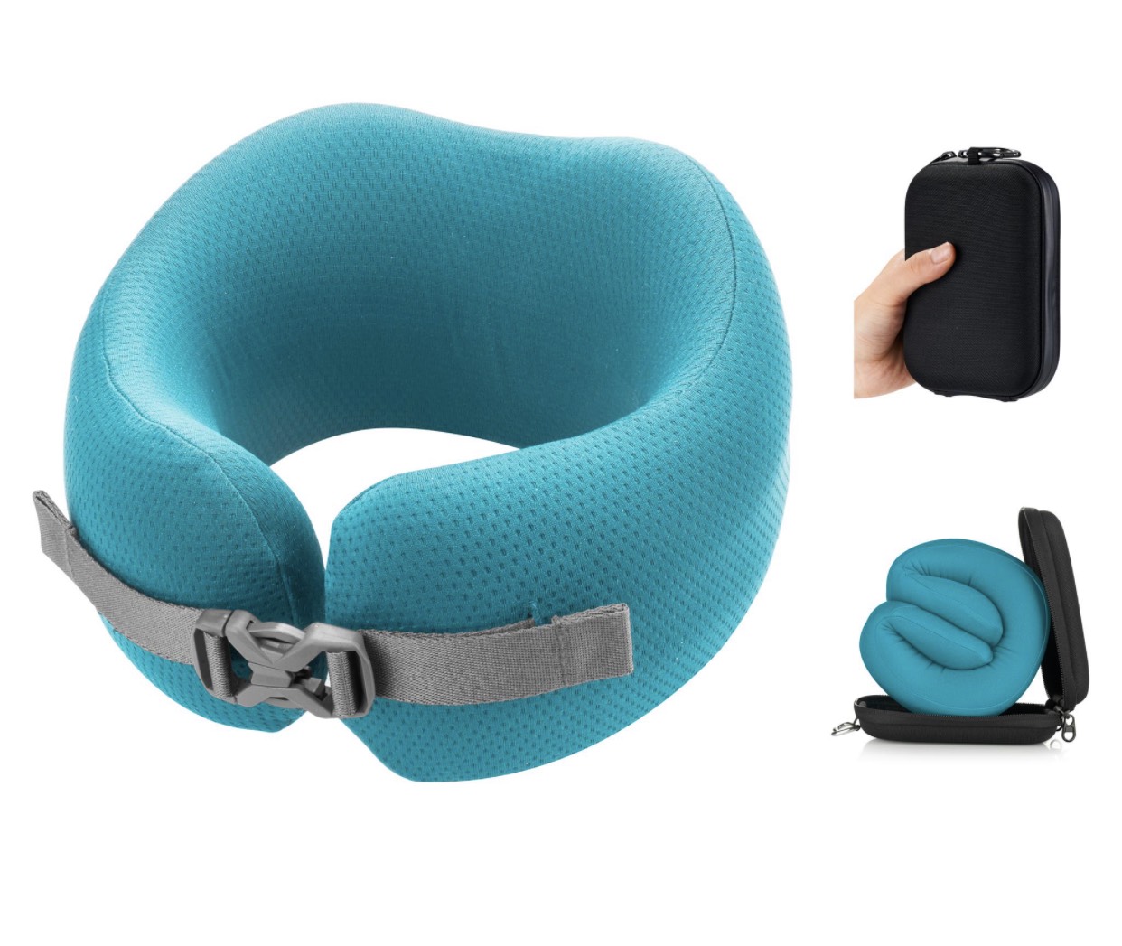 EASYNAP 便攜記憶海綿頸枕 阿爾及爾藍色 大碼 (隨附包裝盒)